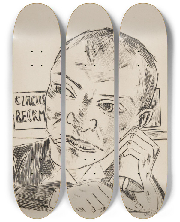 Triptych art skateboard deck of Max Beckmann Der Ausrufer Selbstbildnis by Max Beckmann (1884-1950)