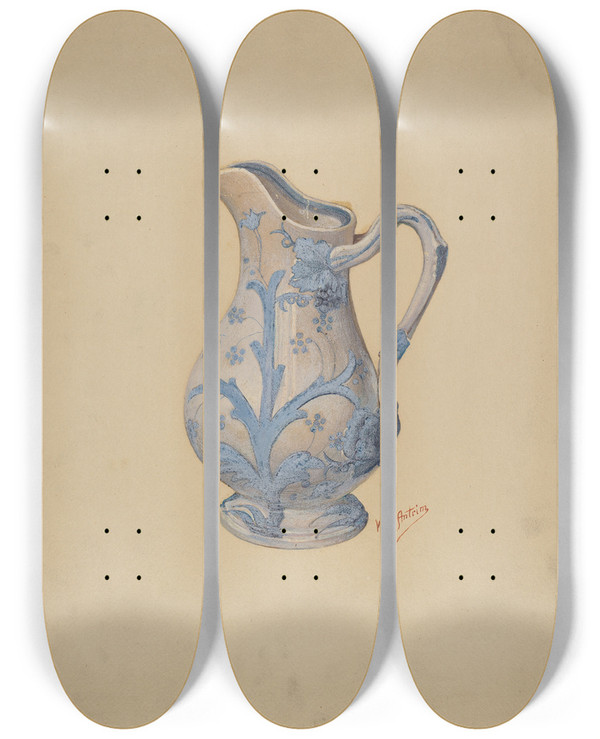 Triptych art skateboard deck of William L Antrim Pitcher by William L Antrim