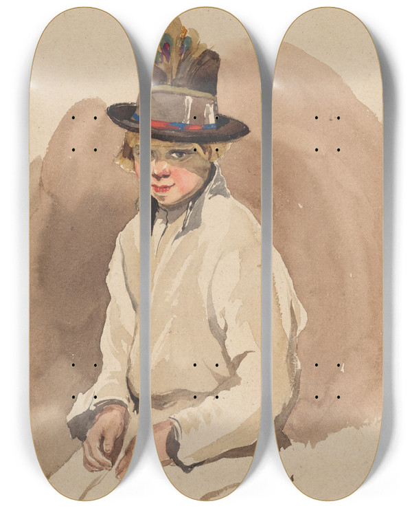 Triptych art skateboard deck of Piotr Michaowski Study Of A Village Boy by Piotr Michalowski (1800-1855)