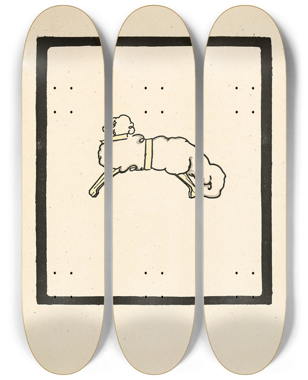 Triptych art skateboard deck of Edward Gordon Craig The Lamb by Edward Gordon Craig (1872-1966)