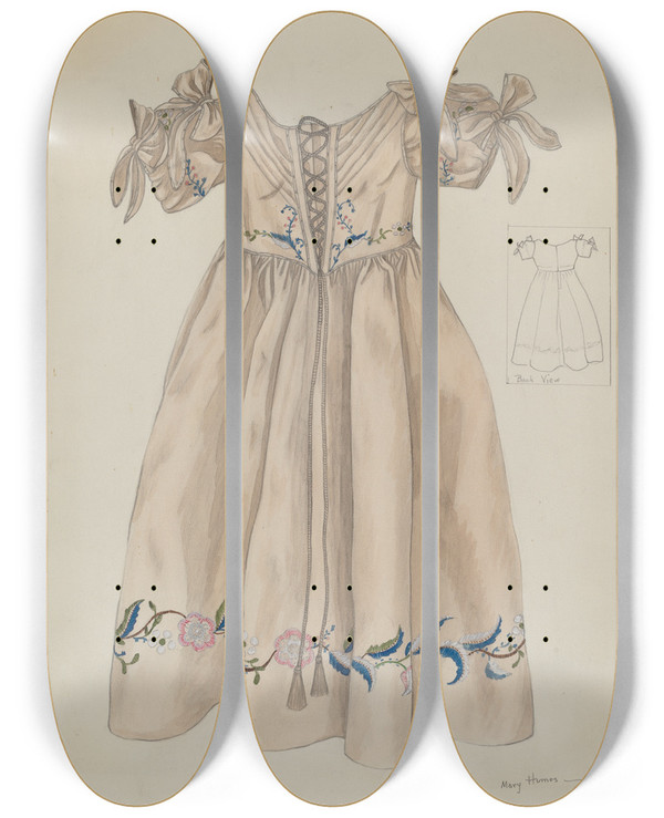 Triptych art skateboard deck of Mary E Humes Childs Dress_1 by Mary E Humes (20-)