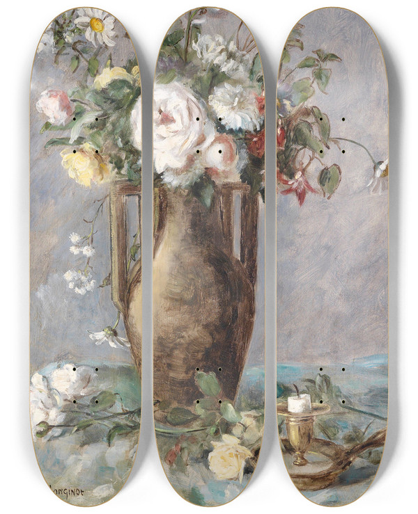 Triptych art skateboard deck of Charles Monginot Blumenstck Mit Kerzenhalter by Charles Monginot (1825-1900)