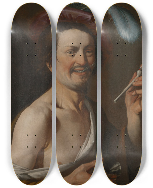 Triptych art skateboard deck of Aelbert Jansz Van Der Schoor Smoker by Aelbert Jansz. van der Schoor (1603-1672)