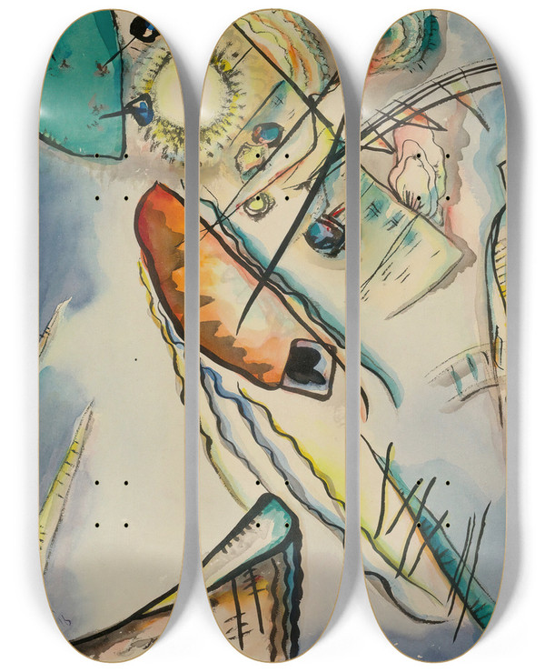 Triptych art skateboard deck of Wassily Kandinsky Ohne Titel Untitled_4 by Wassily Kandinsky (1866-1944)