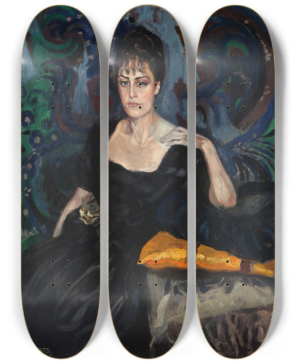 Triptych art skateboard deck of Dietrich Wilhelm Alberts Portrt Af Siddende Kvinde by Dietrich Wilhelm Alberts (1879-1923)