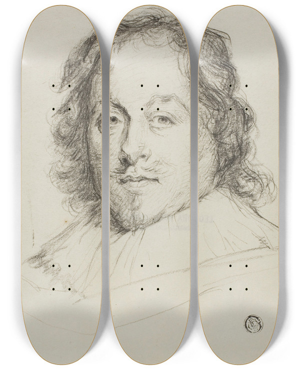 Triptych art skateboard deck of Follower Of Anthony Van Dyck Constantijn Huygens by Follower Of Anthony Van Dyck (1599-1641)
