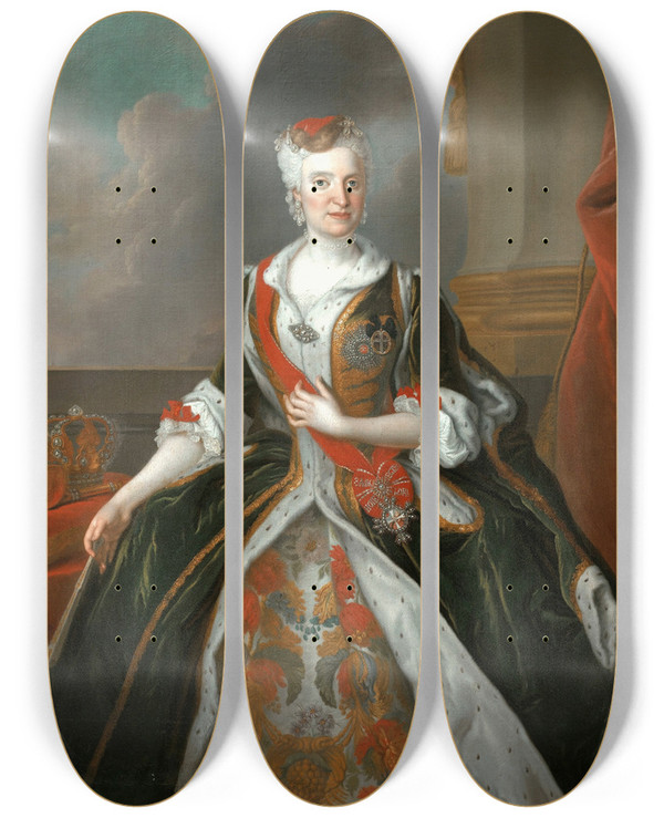 Triptych art skateboard deck of Louis De Silvestre Portrait Of Maria Josepha Of Austria by Louis de Silvestre (1675-1760)