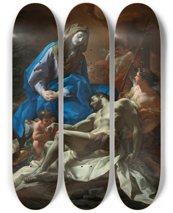 Triptych art skateboard deck of Corrado Giaquinto Piet by Corrado Giaquinto (1703-1766)