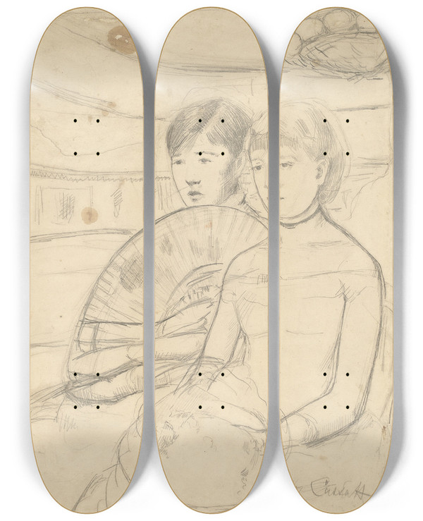 Triptych art skateboard deck of Mary Cassatt The Loge Recto by Mary Cassatt (1844-1926)