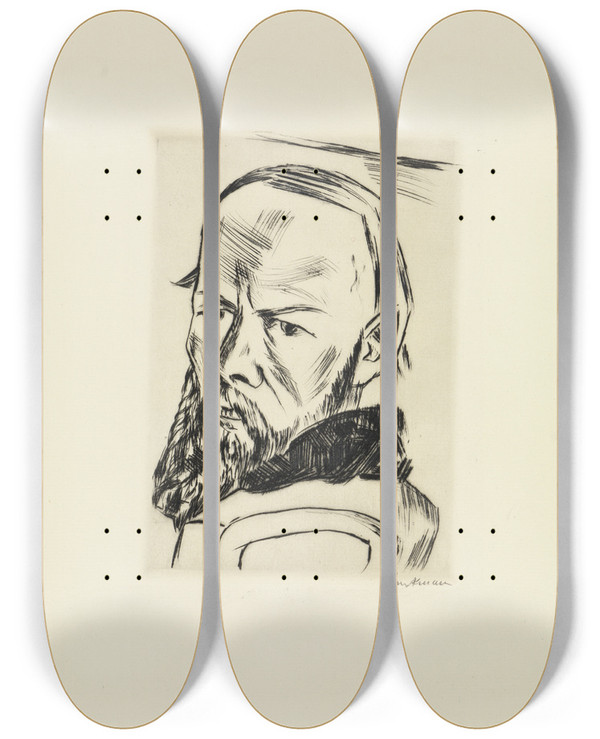 Triptych art skateboard deck of Max Beckmann Bildnis Dostojewskis by Max Beckmann (1884-1950)
