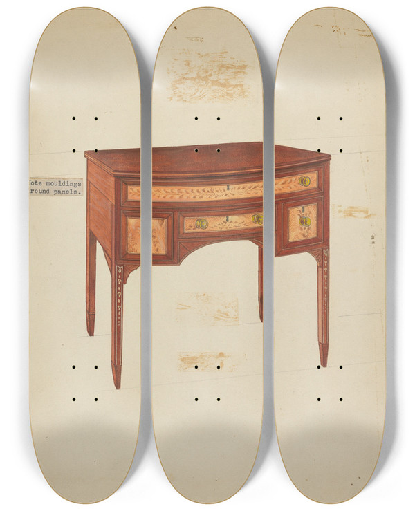 Triptych art skateboard deck of Arthur Johnson Desk by Arthur Johnson