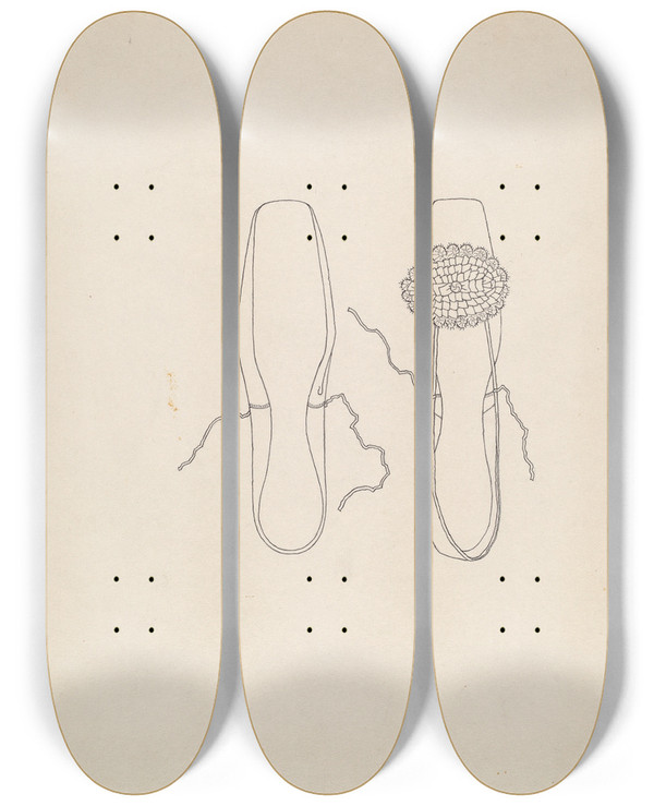 Triptych art skateboard deck of Irene Lawson Slipper by Irene Lawson