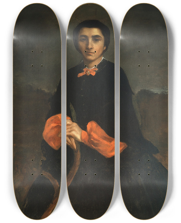 Triptych art skateboard deck of Gustave Courbet Portrait Of A Woman Juliette Courbet by Gustave Courbet (1819-1877)