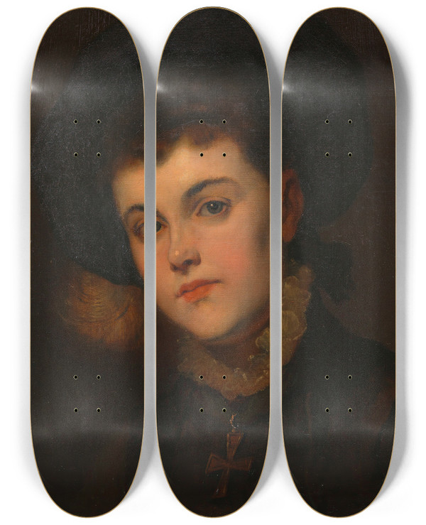 Triptych art skateboard deck of Hans Canon Gabriele Ella Freiin Von Liebieg by Hans Canon (1829-1885)