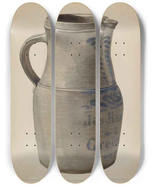 Triptych art skateboard deck of J Howard Iams Batter Pitcher_2 by J Howard Iams (20-)