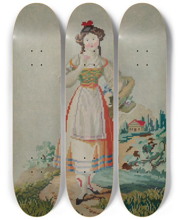 Triptych art skateboard deck of Eugene Croe Embroidery Needlepoint_2 by Eugene Croe (20-)