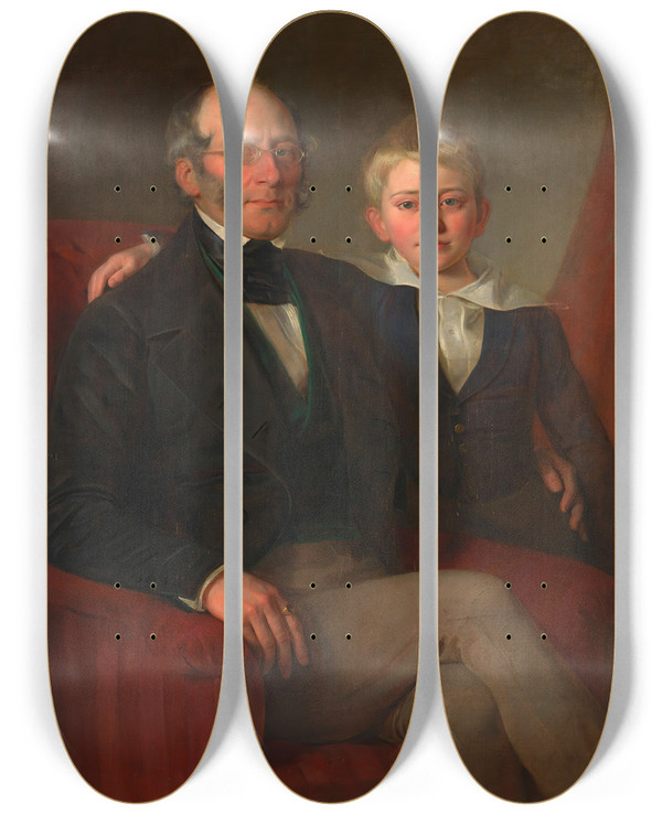 Triptych art skateboard deck of Georg Decker Josef Moser Polizeioffizier Mit Seinem Sohn by Georg Decker (1818-1894)