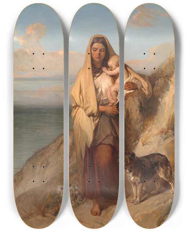 Triptych art skateboard deck of Louis Gallait Abandoned by Louis Gallait (1810-1887)