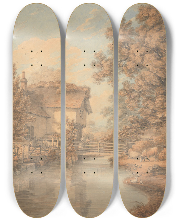 Triptych art skateboard deck of Thomas Hearne The Cheesecake House Hyde Park by Thomas Hearne (1744-1817)