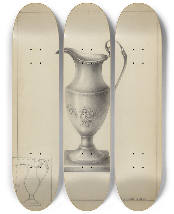 Triptych art skateboard deck of Nicholas Zupa Silver Creamer_1 by Nicholas Zupa