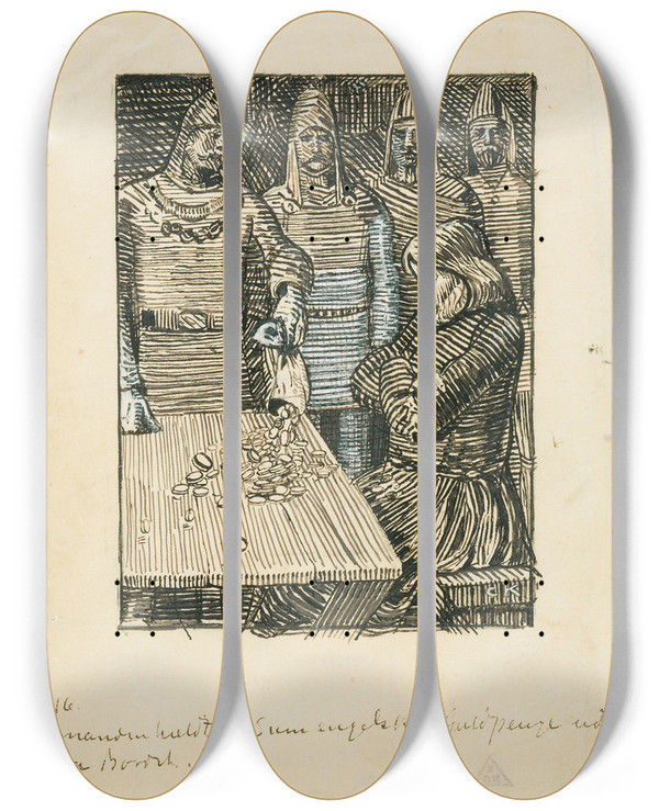 Triptych art skateboard deck of Christian Krohg Knuts Sendemann Hos Bjrn Stallare_1 by Christian Krohg (1852-1925)