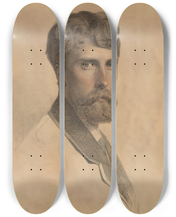 Triptych art skateboard deck of Frederick Sandys Portrait Of Colonel Herbert Harrington Roberts B1837 by Frederick Sandys (1829-1904)