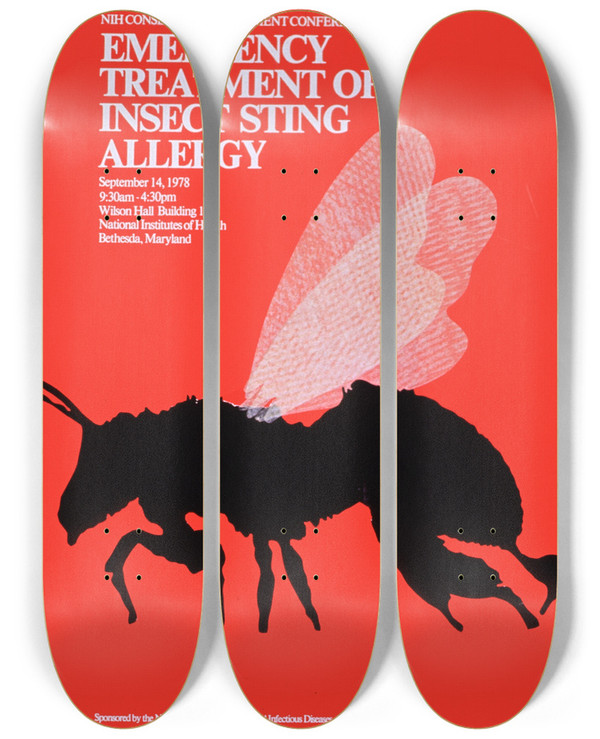 Triptych art skateboard deck of National Institutes Of Health Emergency Treatment Of Insect Sting Allergy by National Institutes Of Health (1887)