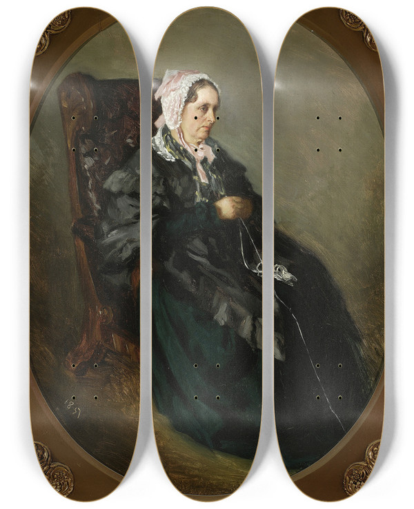 Triptych art skateboard deck of Henryk Rodakowski Portrait Of Artists Aunt Sketch by Henryk Rodakowski (1823-1894)