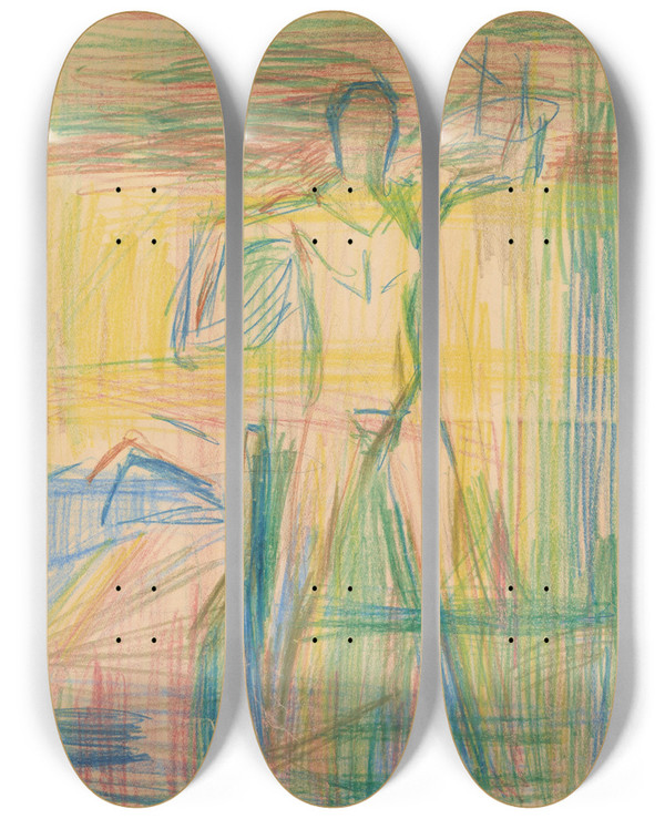 Triptych art skateboard deck of Edvard Munch Mannsakt by Edvard Munch (1863-1944)