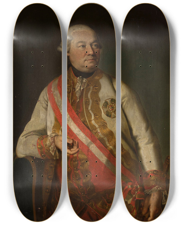 Triptych art skateboard deck of Georg Weikert Portrait Of Count Andreas Hadik Von Futak 17101790 With The Star Of The Military Order Of Maria Theresa On His Breast by Georg Weikert (1743-1799)