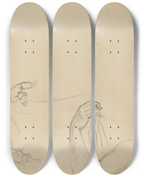 Triptych art skateboard deck of Giovanni Battista Cipriani Study Of Two Putti And A Draped Arm Verso by Giovanni Battista Cipriani (1727-1785)