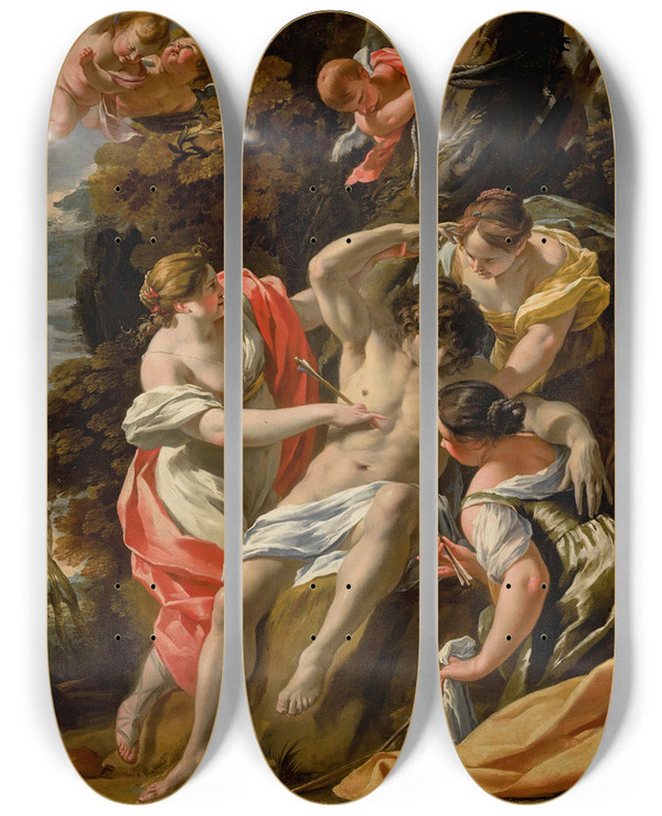 Triptych art skateboard deck of Jean Laurent Mosnier Saint Sebastian by Jean Laurent Mosnier (1743-1808)
