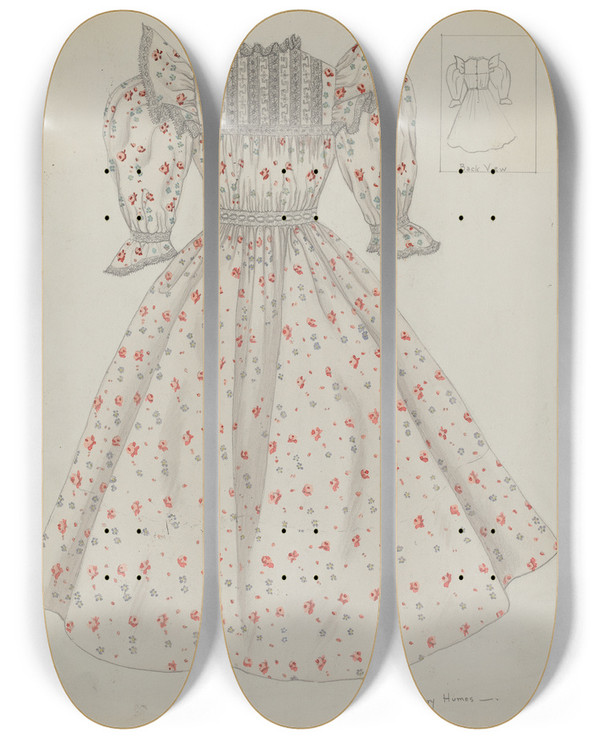 Triptych art skateboard deck of Mary E Humes Doll Dress by Mary E Humes (20-)