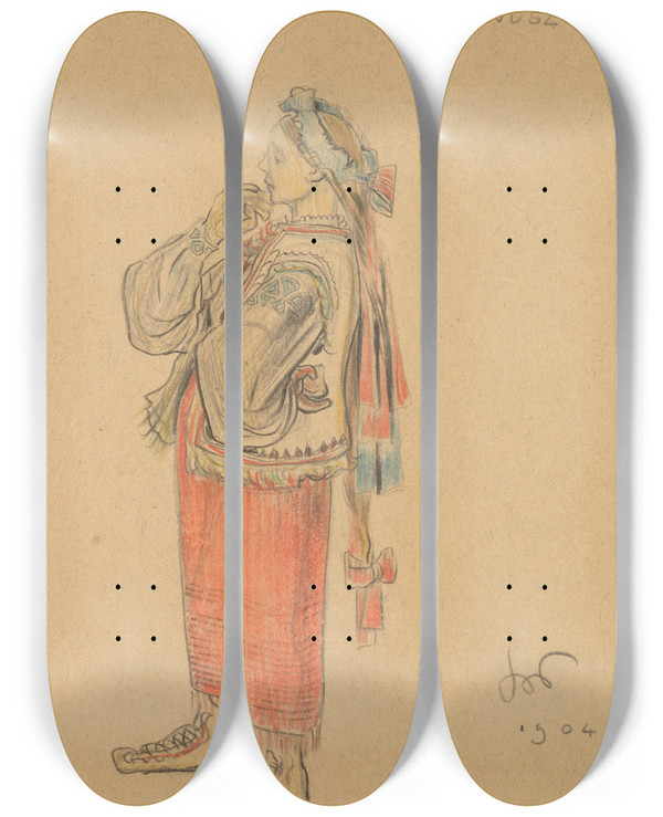 Triptych art skateboard deck of Stanisaw Wyspiaski Dziewuszka Projekt Kostiumu Do Dramatu Bolesaw Miay Akt Drugi_2 by Stanislaw Wyspianski (1869-1907)