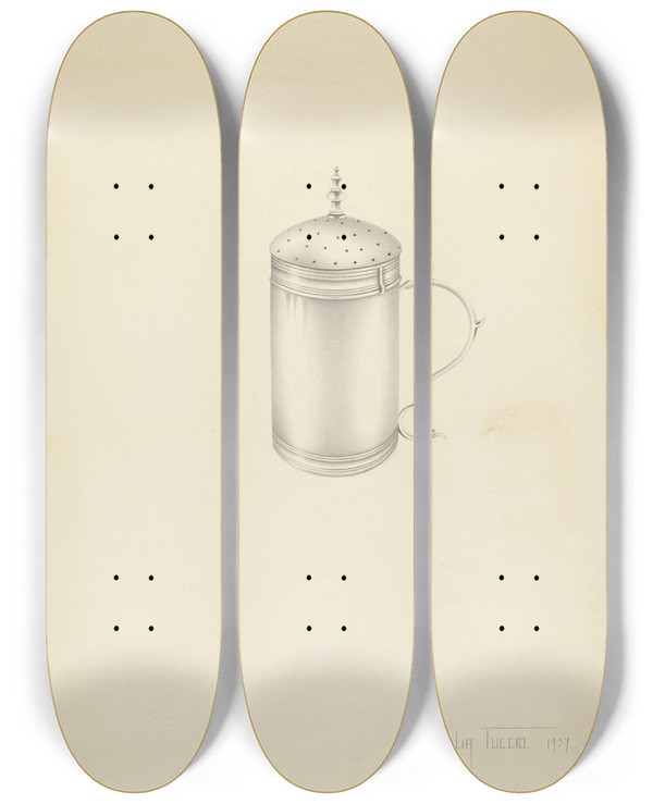 Triptych art skateboard deck of Amelia Tuccio Silver Caster_2 by Amelia Tuccio (20-)