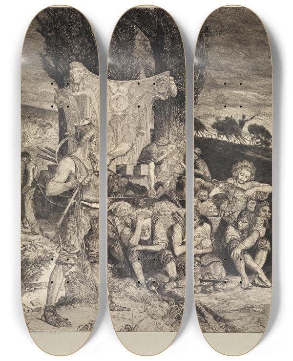 Triptych art skateboard deck of Max Klinger Elend Vom Tode Zweiter Theil Opus Xi Blatt 7 by Max Klinger (1857-1920)