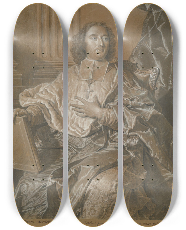 Triptych art skateboard deck of Hyacinthe Rigaud Monseigneur Charles De Saintalbin Archbishop Of Cambrai by Hyacinthe Rigaud (1659-1743)