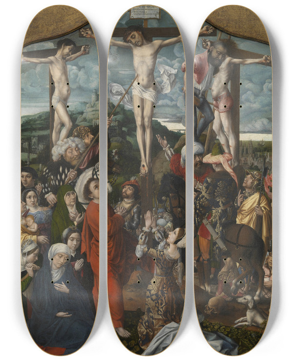 Triptych art skateboard deck of Jan Provoost The Crucifixion by Jan Provoost (1465-1529)