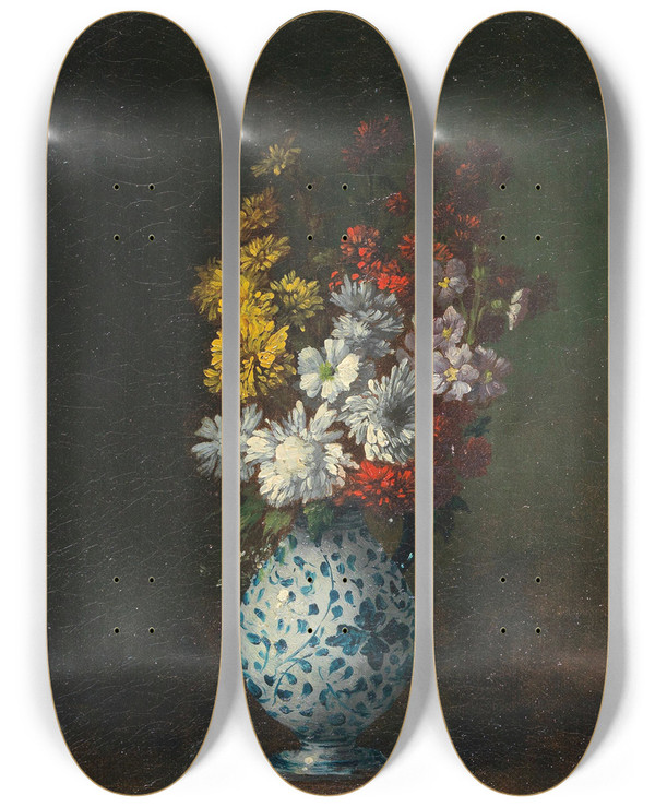 Triptych art skateboard deck of Thodule Ribot Blumenstck by Theodule Ribot (1823-1891)