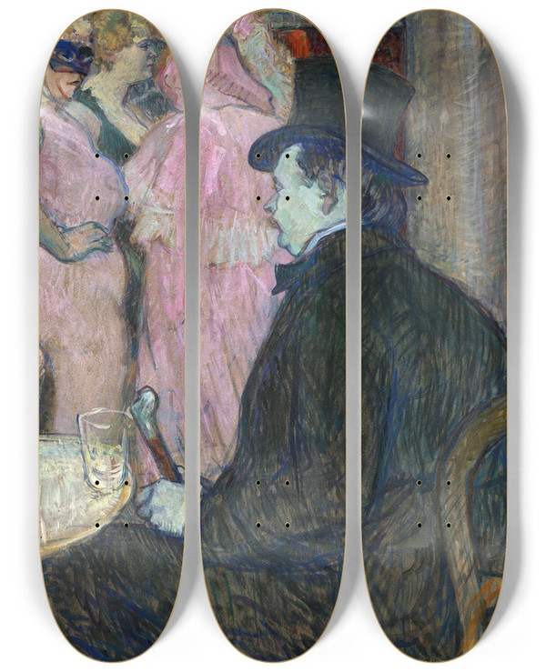 Triptych art skateboard deck of Henri De Toulouselautrec Maxime Dethomas by Henri de Toulouse-Lautrec (1864-1901)