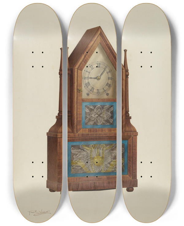 Triptych art skateboard deck of Frank Wenger Shelf Clock_4 by Frank Wenger (20-)