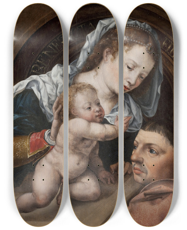 Triptych art skateboard deck of Jan Gossaert Virgin And Child With A Patron by Jan Gossaert (1478-1532)