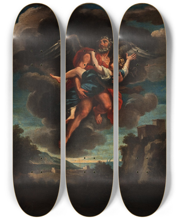 Triptych art skateboard deck of Lazzaro Baldi Boreas And Oreithyia by Lazzaro Baldi (1622-1703)