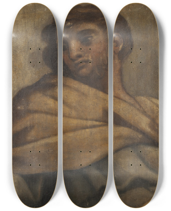 Triptych art skateboard deck of Pietro Da Cortona Saint by Pietro da Cortona (1596-1669)