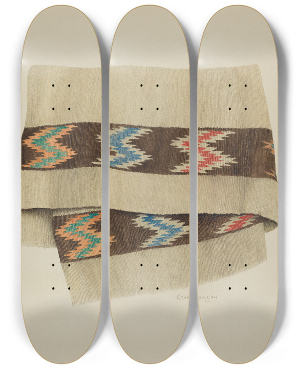 Triptych art skateboard deck of Ethel Dougan Blanket by Ethel Dougan