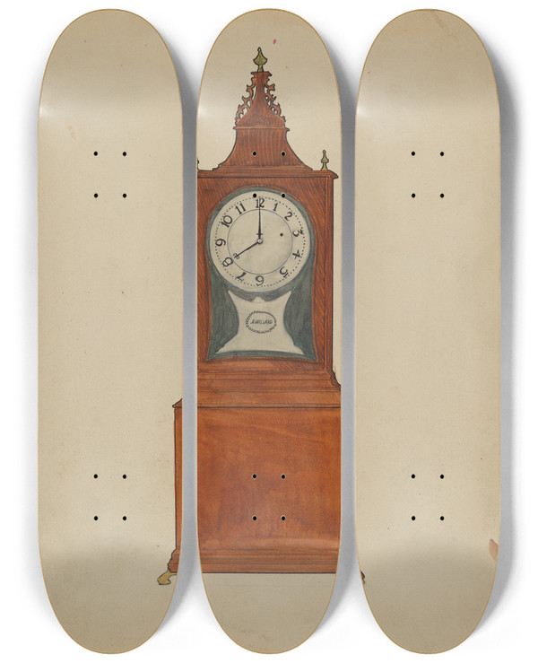 Triptych art skateboard deck of John Dieterich Clock_1 by John Dieterich