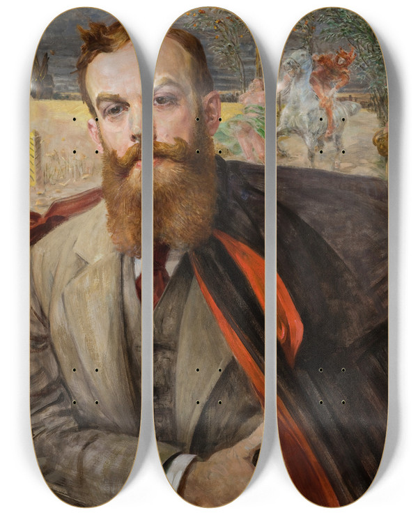 Triptych art skateboard deck of Jacek Malczewski Portrait Of Adam Adacybulski by Jacek Malczewski (1854-1929)