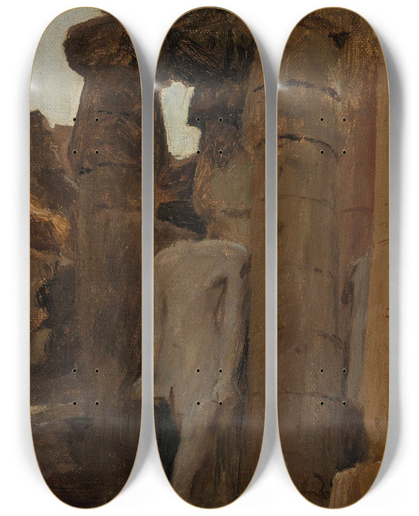 Triptych art skateboard deck of Jan Cigliski Fragment Of A Temple In Luxor From The Journey To Egypt by Jan Ciaglinski (1858-1913)