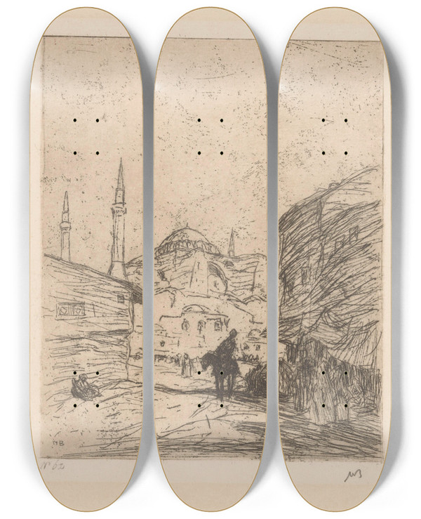 Triptych art skateboard deck of Marius Bauer Gezicht Op De Hagia Sophia by Marius Bauer (1867-1932)