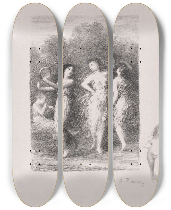 Triptych art skateboard deck of Henri Fantinlatour La Jeune Malade_2 by Henri Fantin-Latour (1836-1904)
